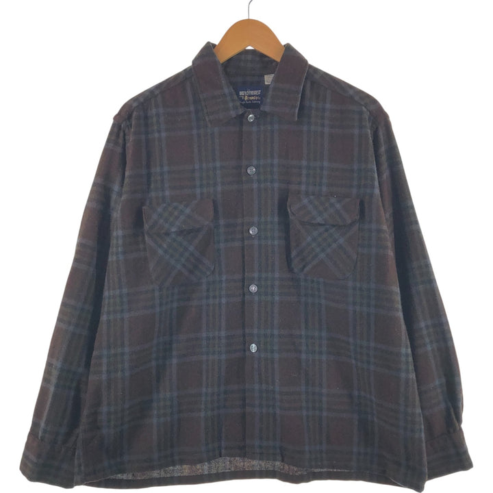 60's Brewster Blackwatch Check Wool Box Shirt Made in Japan Men's XL /evb009538