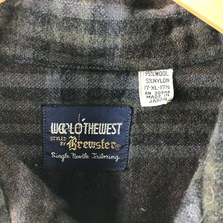 60's Brewster Blackwatch Check Wool Box Shirt Made in Japan Men's XL /evb009538