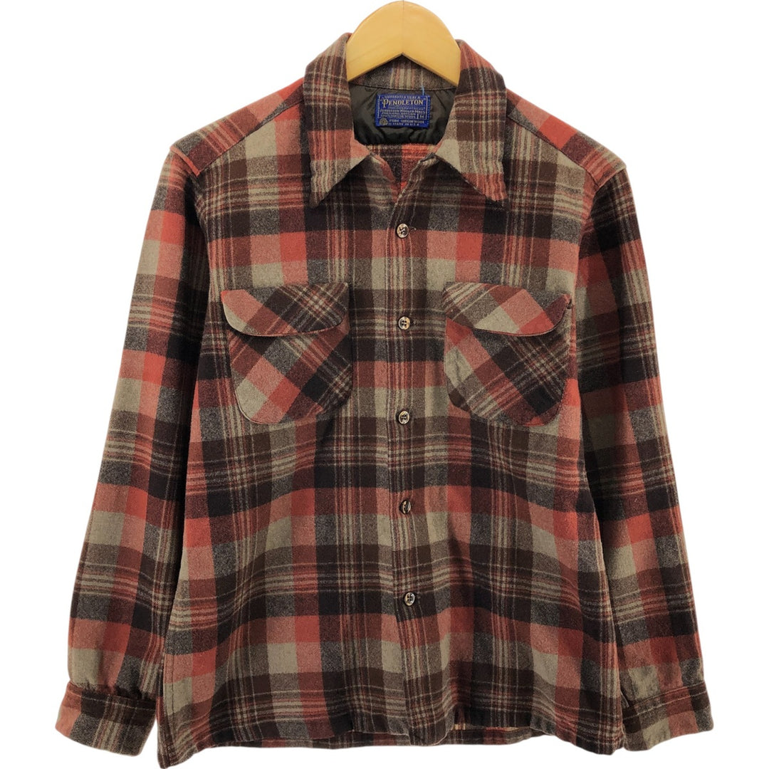 70'S Pendleton Board Shirt Check Pattern Wool Box Shirt Made in USA Men's M Size Vintage /evb009540