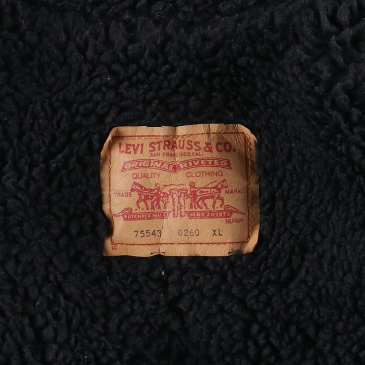 90'S Levi's 75543-0260 Black Denim Boa Jacket Made in Canada Men's XL Vintage /evb009545