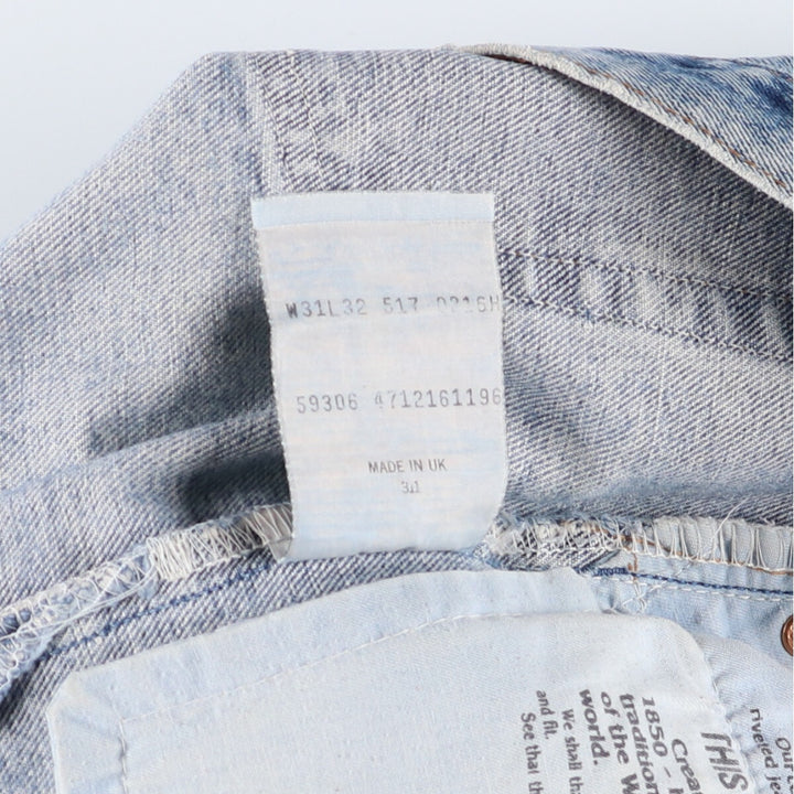 Levi's 517-0216 Euro model bootcut denim pants made in the UK, men's w30 equivalent cotton Blue type light blue Vintage Second Hand