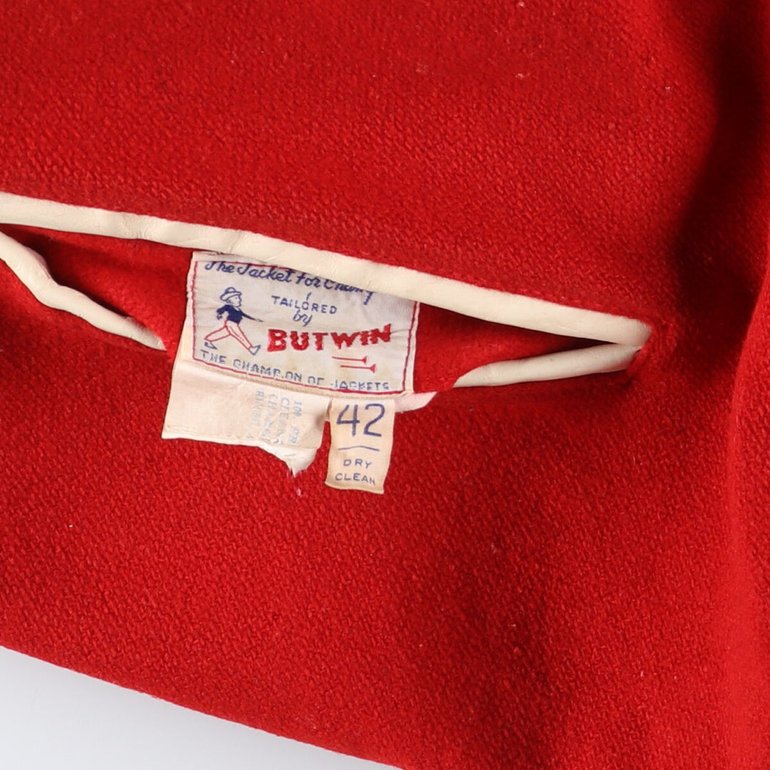 60s-70'S BUTWIN Leather Sleeve Wool Varsity Jacket Award Jacket Varsity Jacket Men's L Size Vintage /evb009908