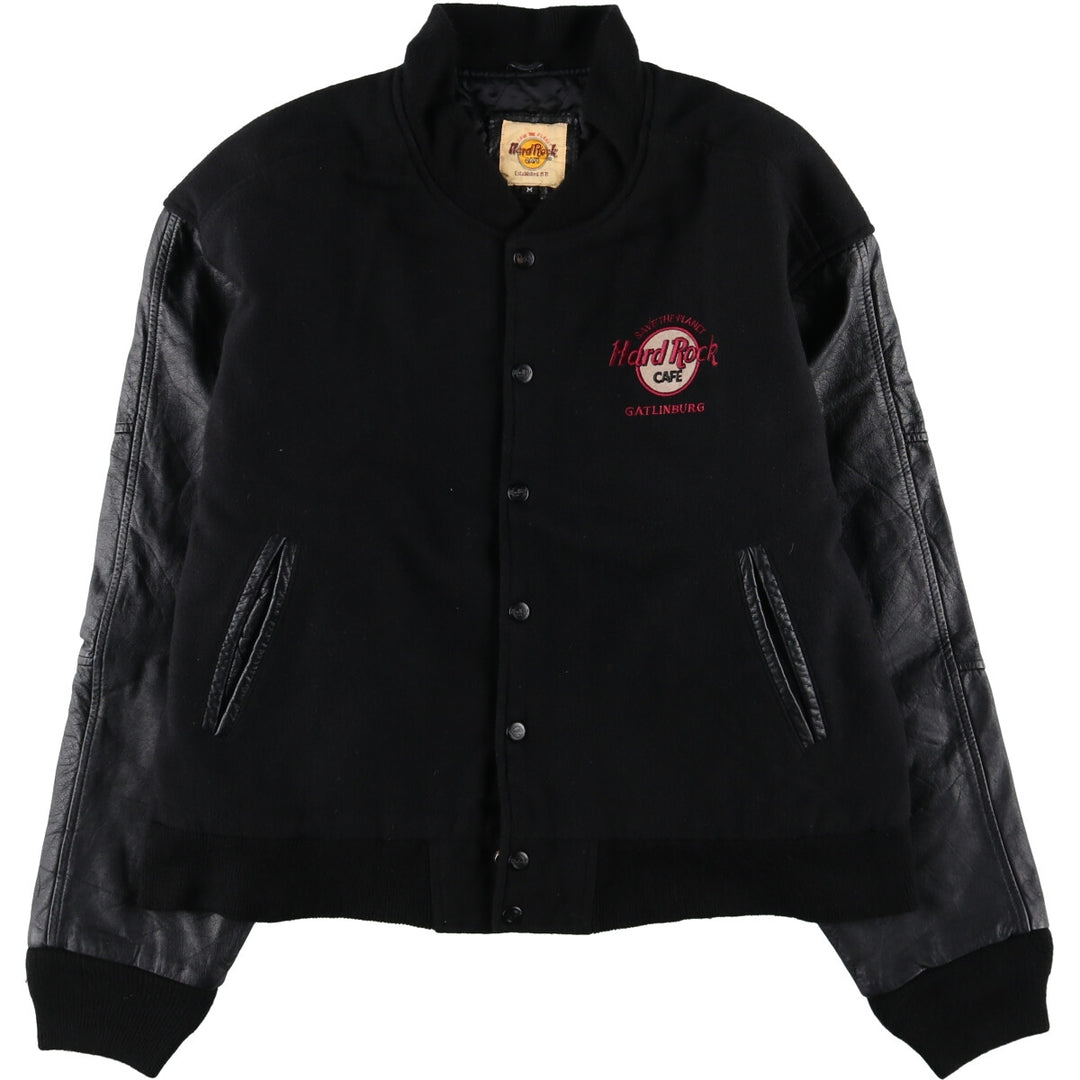 90'S Hard Rock Cafe Padded Sleeve Leather Acrylic x Wool Button Varsity Jacket Men's M Size /evb009909