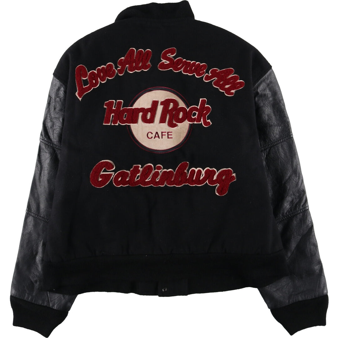 90'S Hard Rock Cafe Padded Sleeve Leather Acrylic x Wool Button Varsity Jacket Men's M Size /evb009909