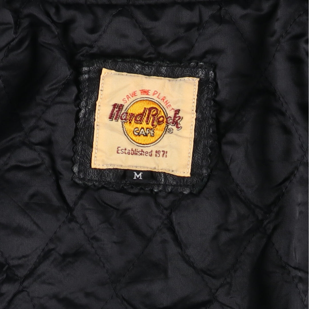 90'S Hard Rock Cafe Padded Sleeve Leather Acrylic x Wool Button Varsity Jacket Men's M Size /evb009909