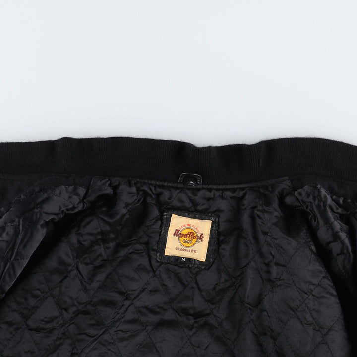 90'S Hard Rock Cafe Padded Sleeve Leather Acrylic x Wool Button Varsity Jacket Men's M Size /evb009909