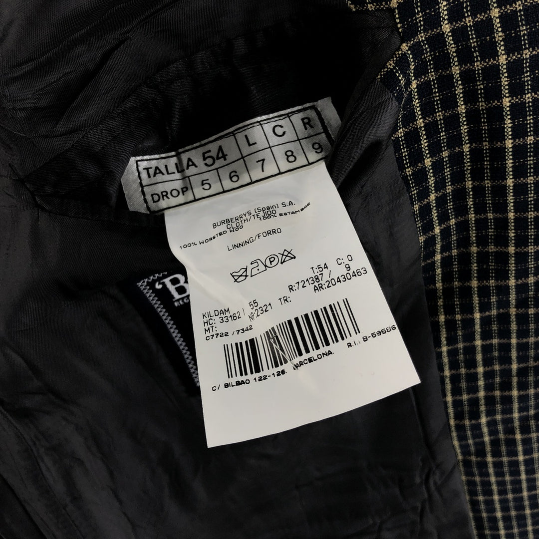 Burberry's Check Pattern Wool Tailored Jacket, Men's Size L wool navy blue type Vintage Second Hand