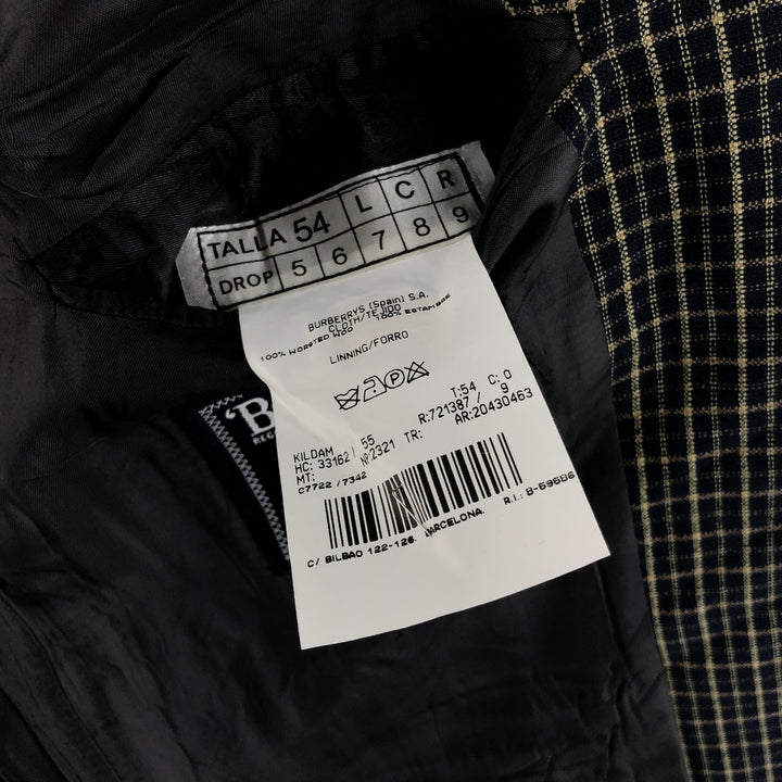 Burberry's Check Pattern Wool Tailored Jacket, Men's Size L wool navy blue type Vintage Second Hand