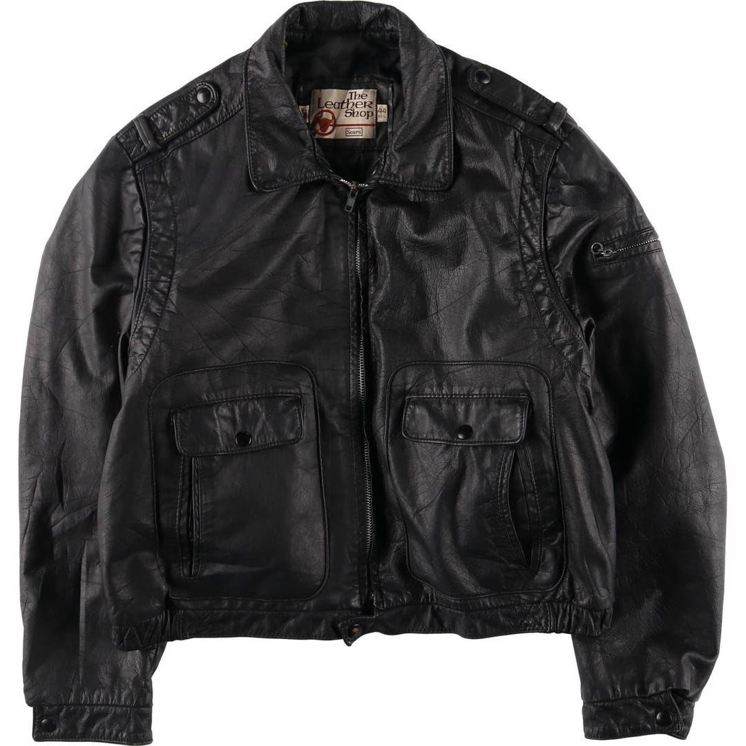 70'S Sears THE LEARHER SHOP Leather Blouson Type Made in USA Men's L Size Vintage unknown black type Vintage Second Hand