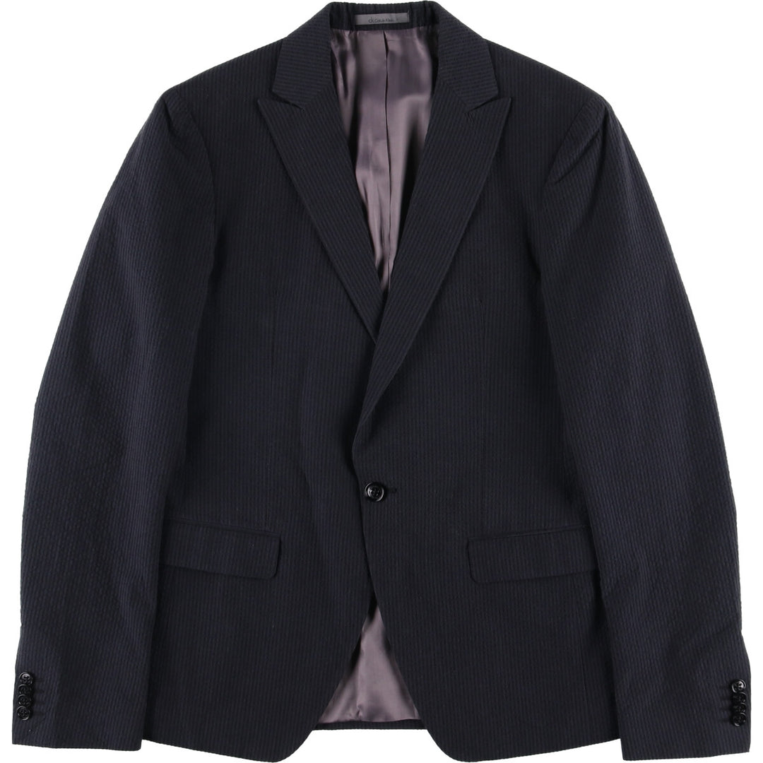 Calvin Klein CK seersucker peak lapel striped wool tailored jacket, men's size small cotton Charcoal Vintage Second Hand
