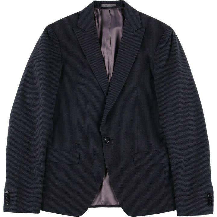 Calvin Klein CK seersucker peak lapel striped wool tailored jacket, men's size small cotton Charcoal Vintage Second Hand