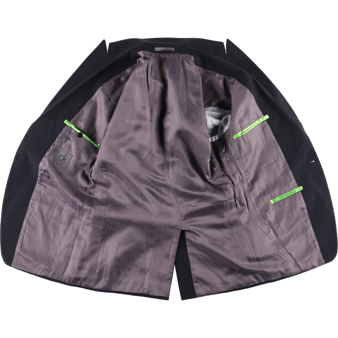 Calvin Klein CK seersucker peak lapel striped wool tailored jacket, men's size small cotton Charcoal Vintage Second Hand