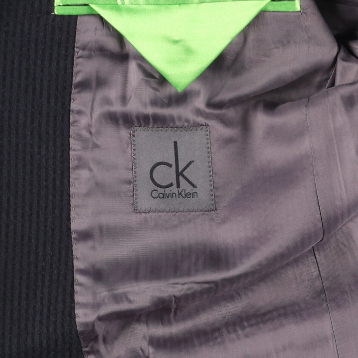 Calvin Klein CK seersucker peak lapel striped wool tailored jacket, men's size small cotton Charcoal Vintage Second Hand