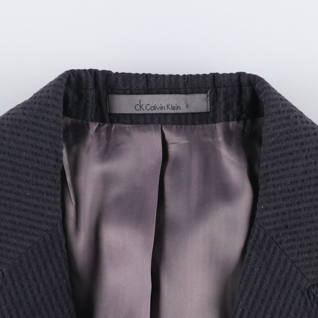 Calvin Klein CK seersucker peak lapel striped wool tailored jacket, men's size small cotton Charcoal Vintage Second Hand
