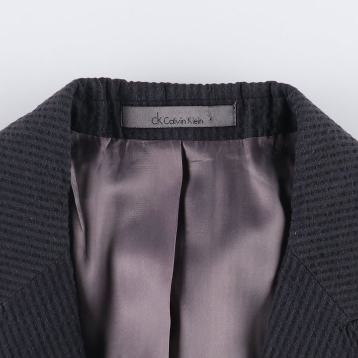 Calvin Klein CK seersucker peak lapel striped wool tailored jacket, men's size small cotton Charcoal Vintage Second Hand