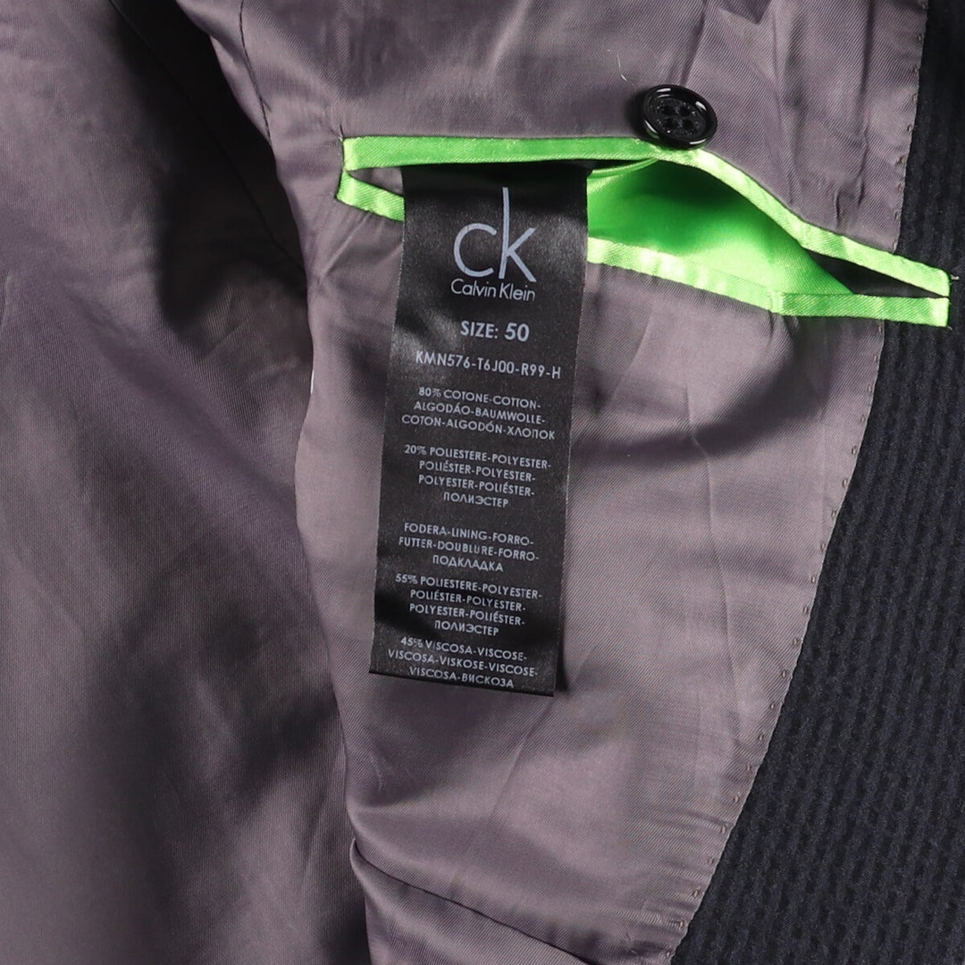Calvin Klein CK seersucker peak lapel striped wool tailored jacket, men's size small cotton Charcoal Vintage Second Hand