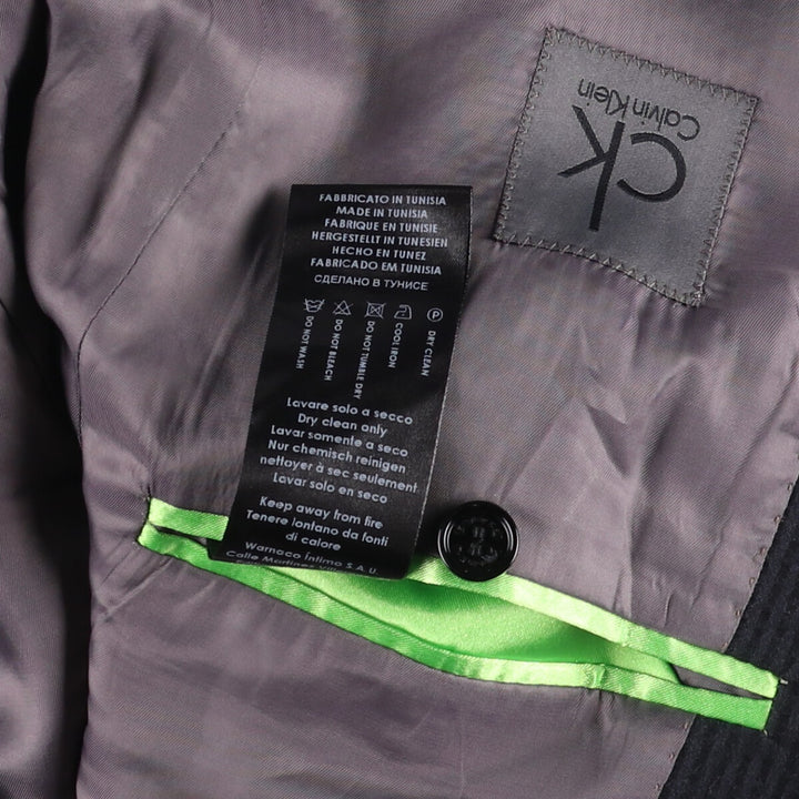 Calvin Klein CK seersucker peak lapel striped wool tailored jacket, men's size small cotton Charcoal Vintage Second Hand