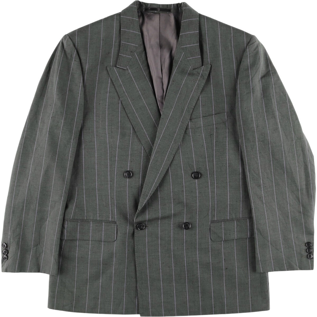 Yves Saint Laurent Diffusion Homme Double-Pressed Peak Lapel Stripe Pattern Tailored Jacket, Men's Size L unclear Khaki type Vintage Second Hand