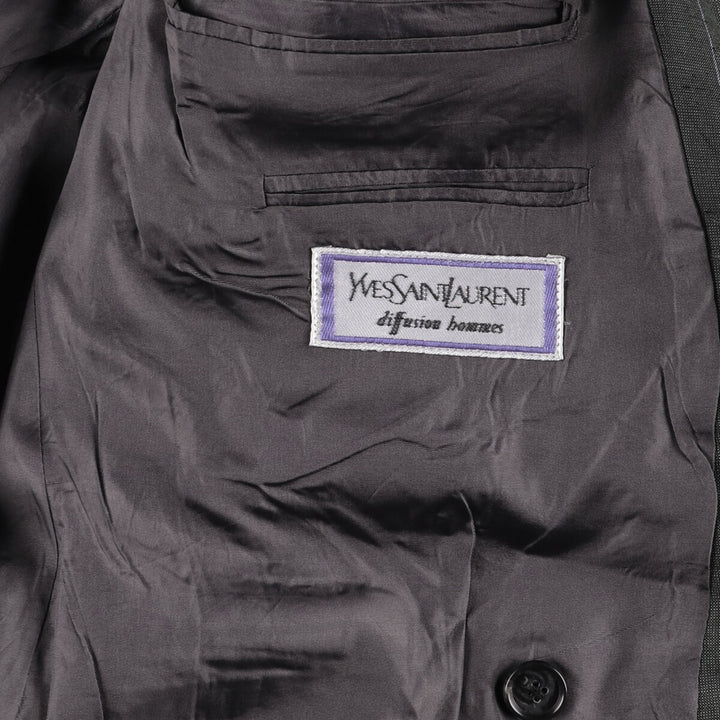 Yves Saint Laurent Diffusion Homme Double-Pressed Peak Lapel Stripe Pattern Tailored Jacket, Men's Size L unclear Khaki type Vintage Second Hand