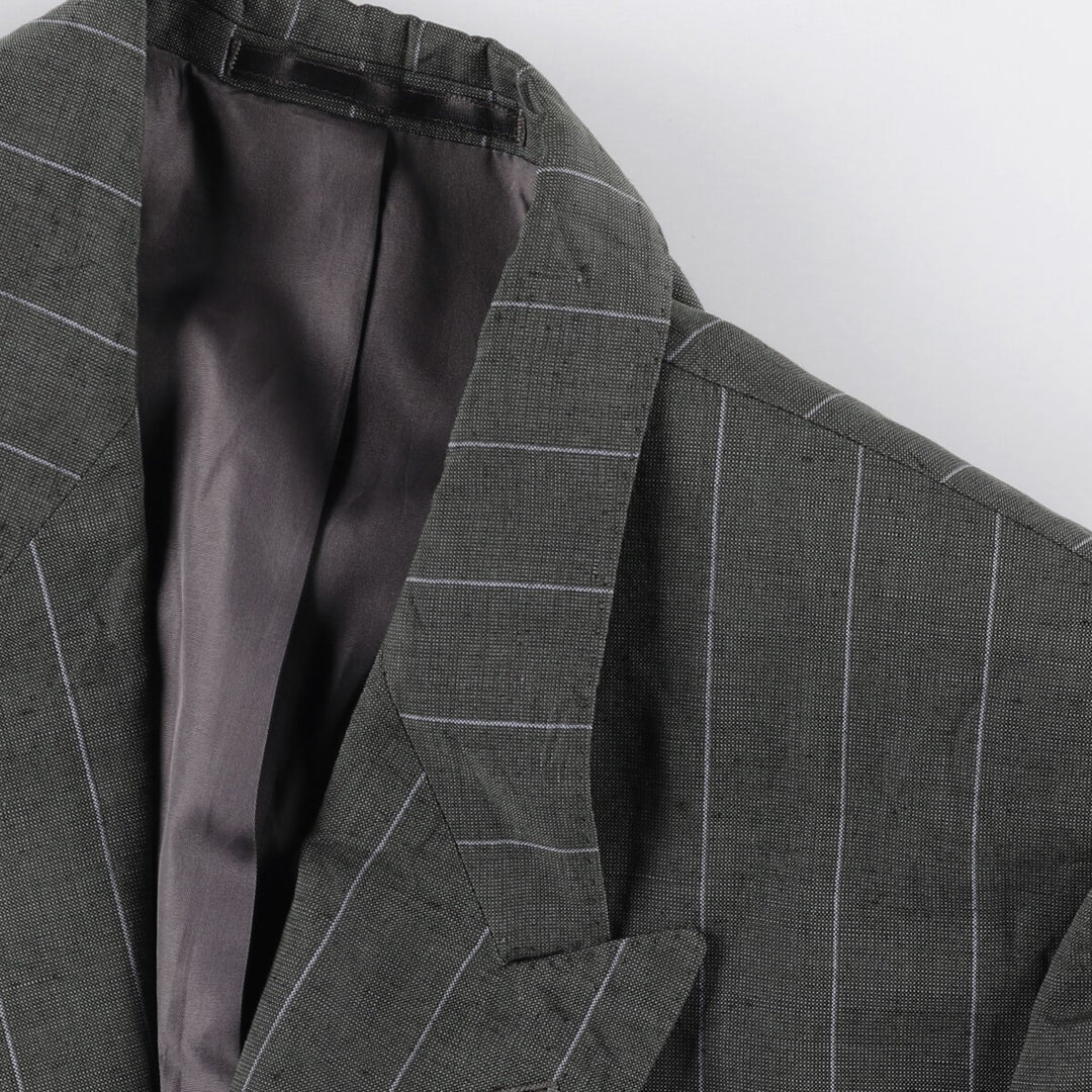 Yves Saint Laurent Diffusion Homme Double-Pressed Peak Lapel Stripe Pattern Tailored Jacket, Men's Size L unclear Khaki type Vintage Second Hand
