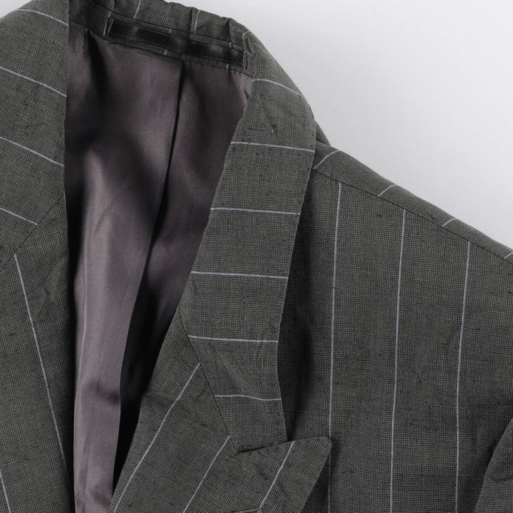 Yves Saint Laurent Diffusion Homme Double-Pressed Peak Lapel Stripe Pattern Tailored Jacket, Men's Size L unclear Khaki type Vintage Second Hand