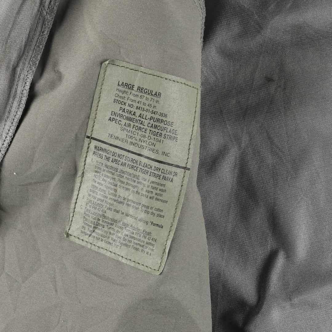 Authentic US military USAIR FORCE APECS Camouflage Pattern ABU Digital Tiger Camo Military Gore-Tex Parka, Made in USA, Large Regular Nylon Khaki type Vintage Second Hand