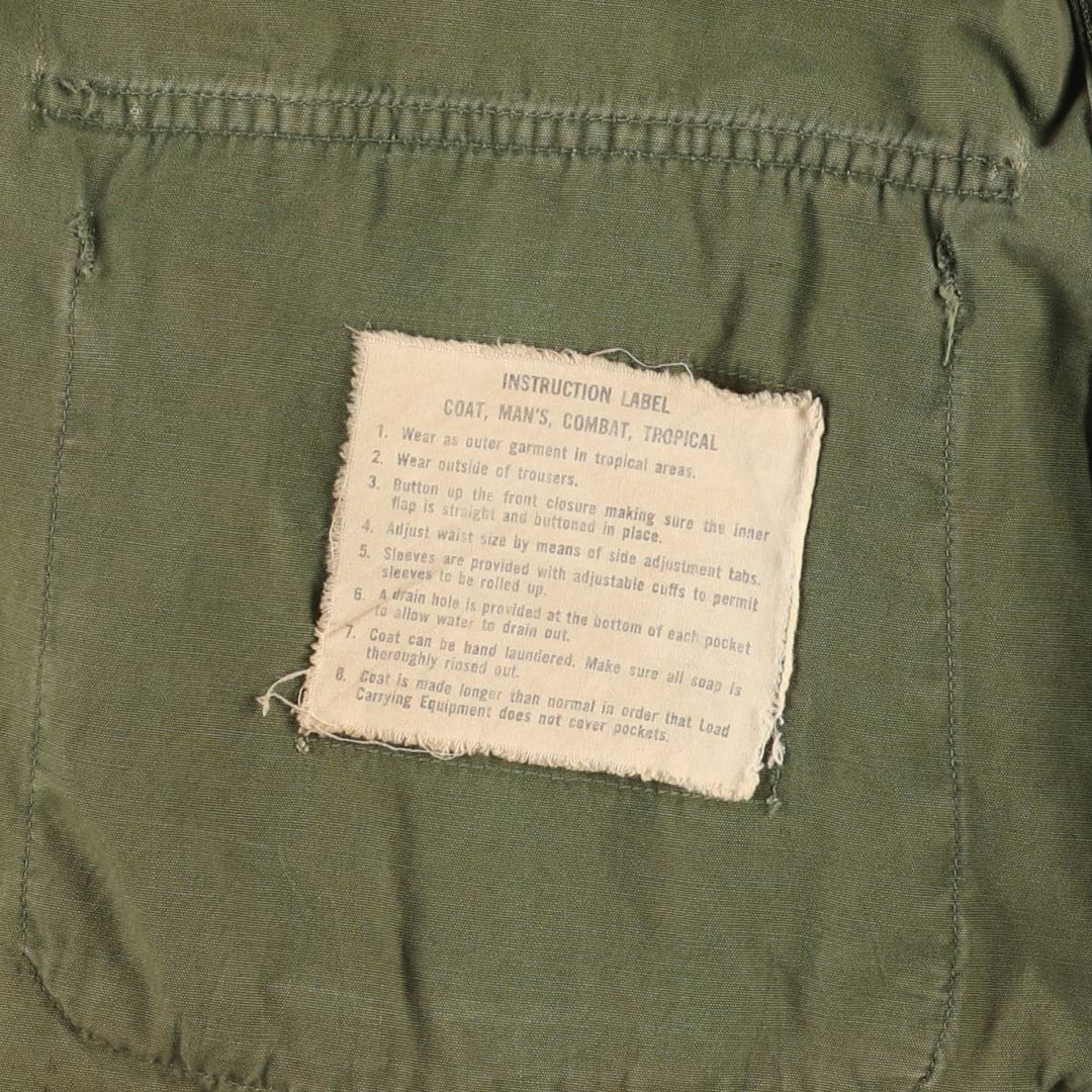 60'S US Military Jungle Fatigue 3rd Transitional Military Jacket Small-Long Men's S Size Vintage cotton Khaki type Vintage Second Hand