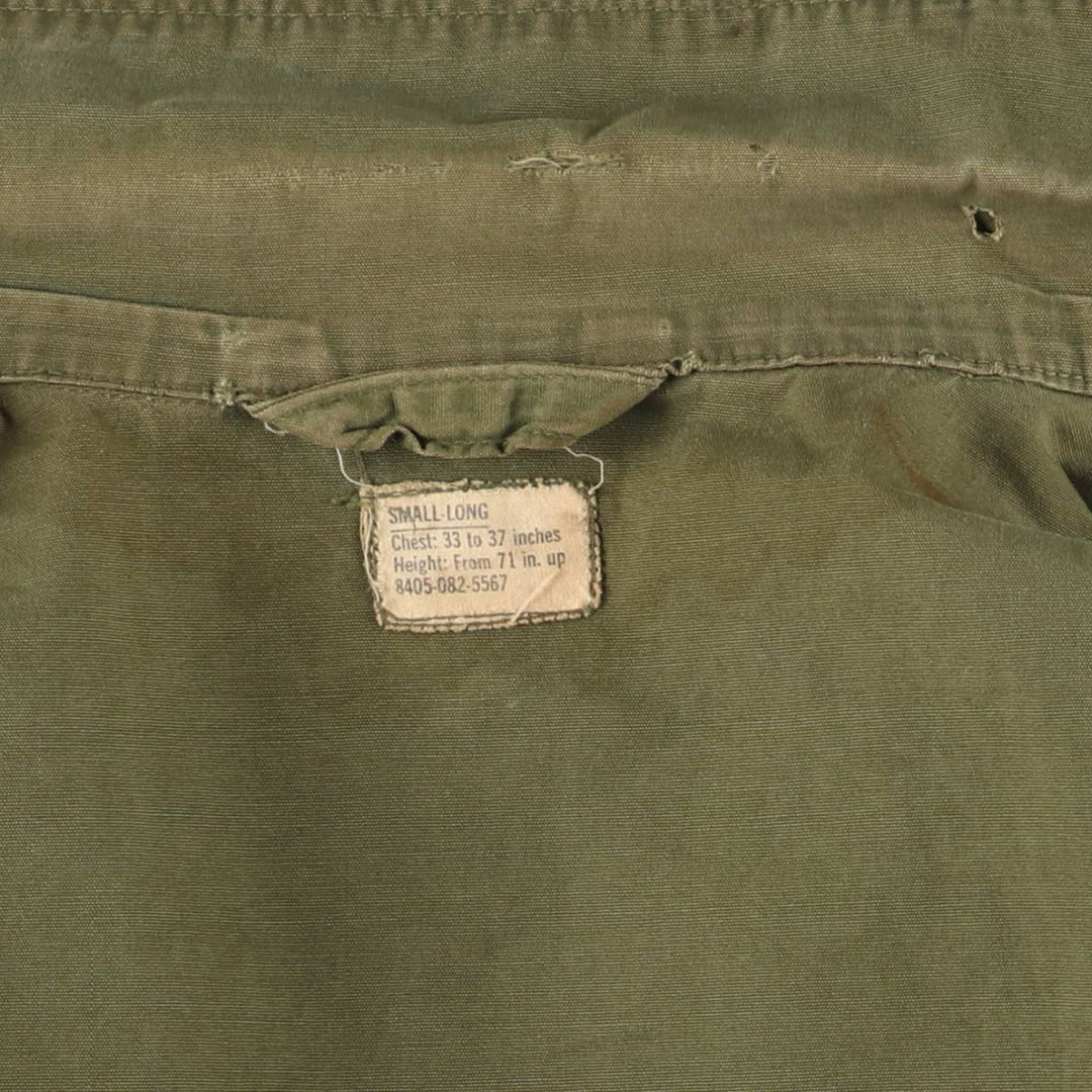 60'S US Military Jungle Fatigue 3rd Transitional Military Jacket Small-Long Men's S Size Vintage cotton Khaki type Vintage Second Hand