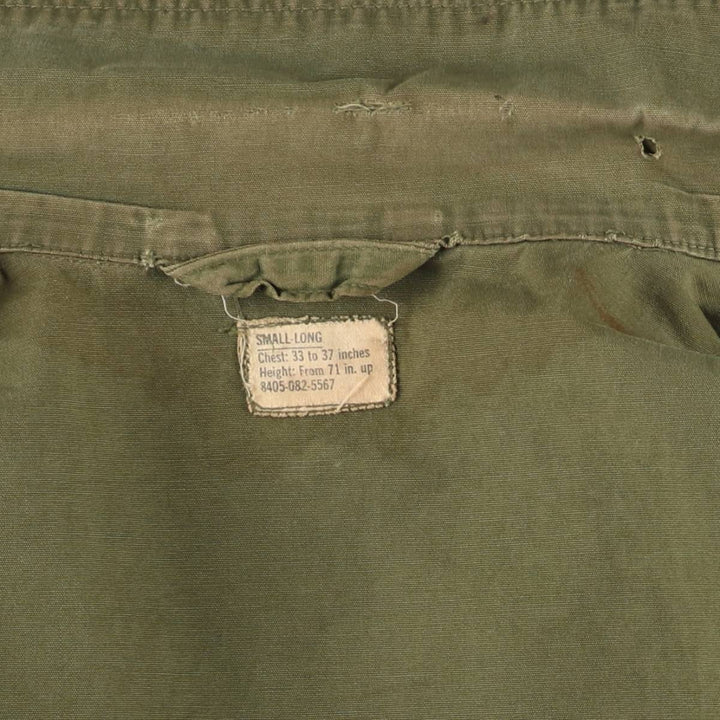 60'S US Military Jungle Fatigue 3rd Transitional Military Jacket Small-Long Men's S Size Vintage cotton Khaki type Vintage Second Hand
