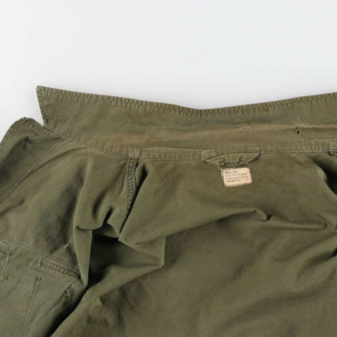 60'S US Military Jungle Fatigue 3rd Transitional Military Jacket Small-Long Men's S Size Vintage cotton Khaki type Vintage Second Hand