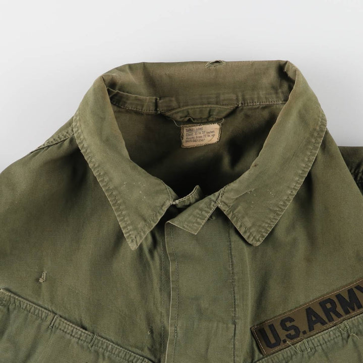 60'S US Military Jungle Fatigue 3rd Transitional Military Jacket Small-Long Men's S Size Vintage cotton Khaki type Vintage Second Hand