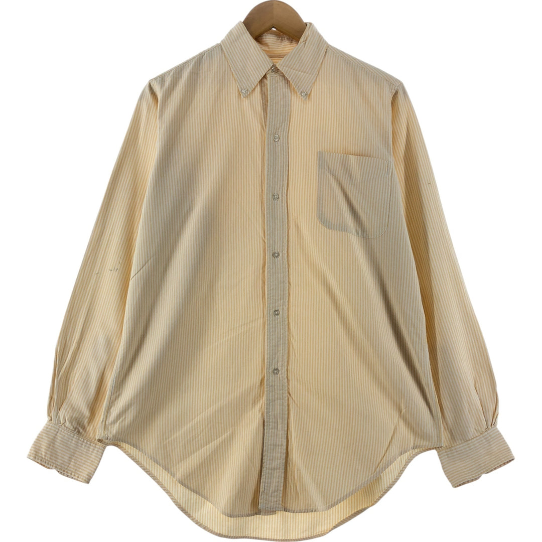 ~70'S Brooks Brothers MAKERS 6-button long sleeve button-down striped shirt made in USA, men's size L, vintage cotton yellow type Vintage Second Hand