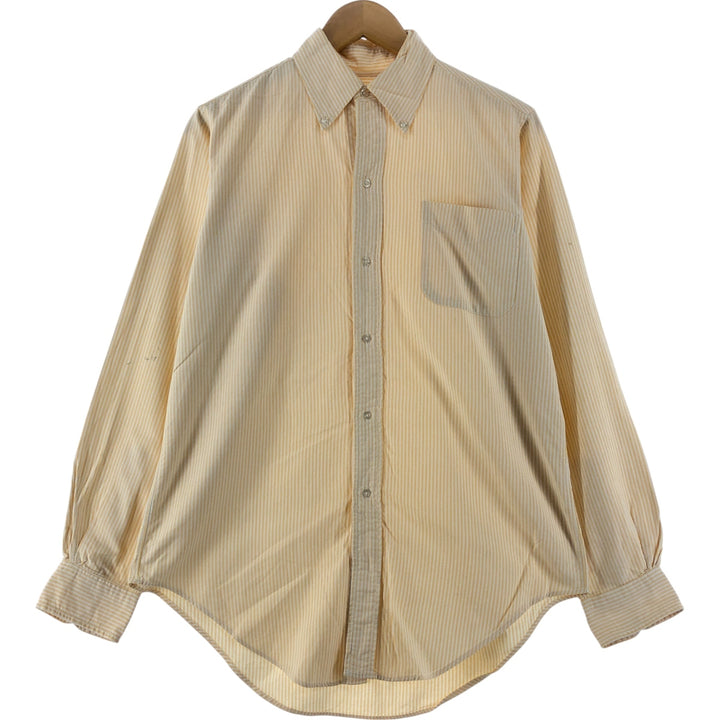 ~70'S Brooks Brothers MAKERS 6-button long sleeve button-down striped shirt made in USA, men's size L, vintage cotton yellow type Vintage Second Hand