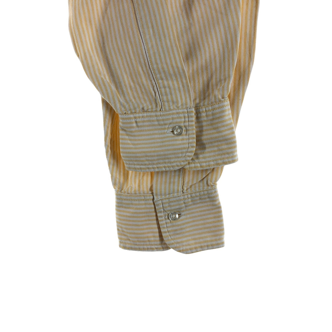 ~70'S Brooks Brothers MAKERS 6-button long sleeve button-down striped shirt made in USA, men's size L, vintage cotton yellow type Vintage Second Hand