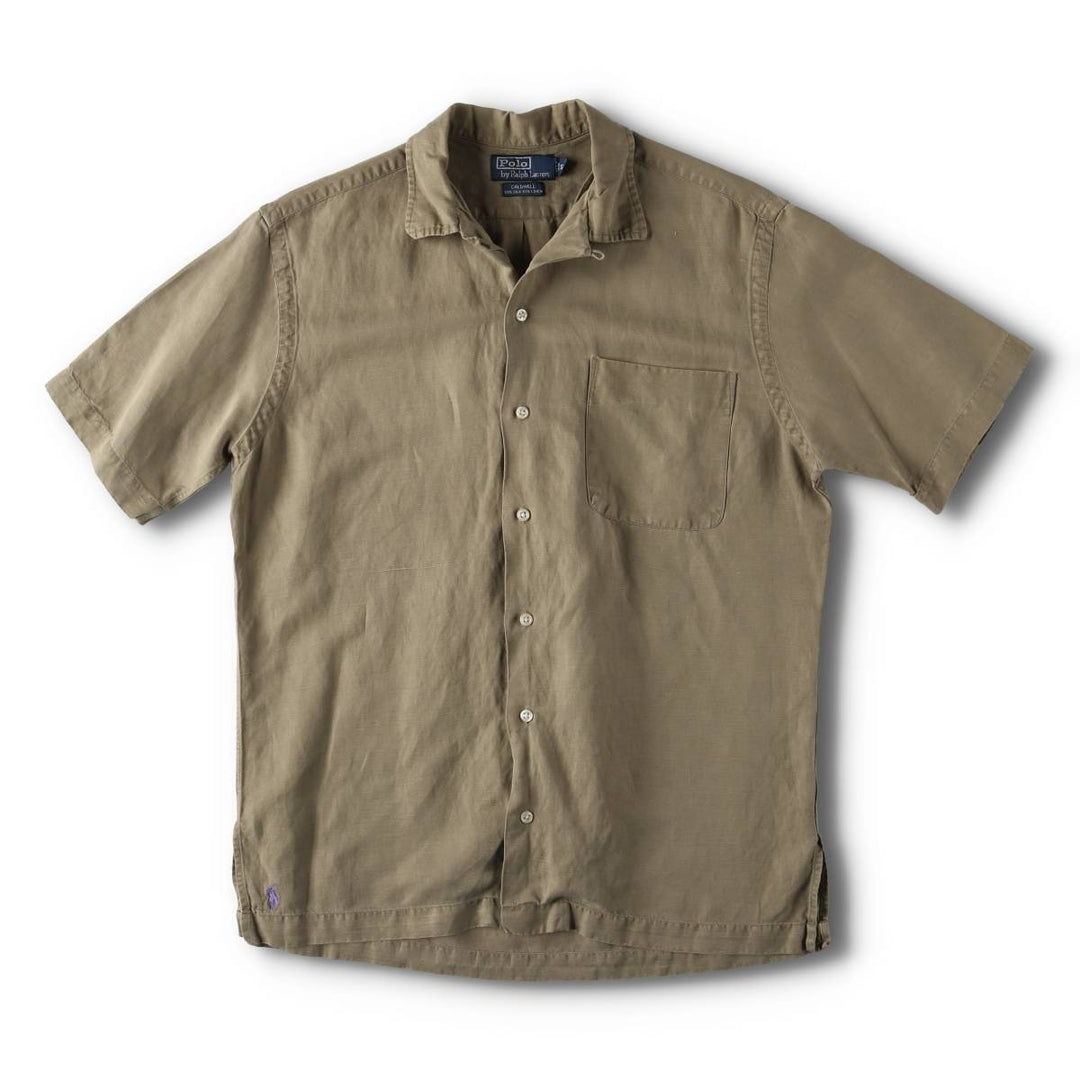 90'S Ralph Lauren CALDWELL short sleeve open collar linen x silk shirt men's size S vintage silk Khaki type Vintage Second Hand