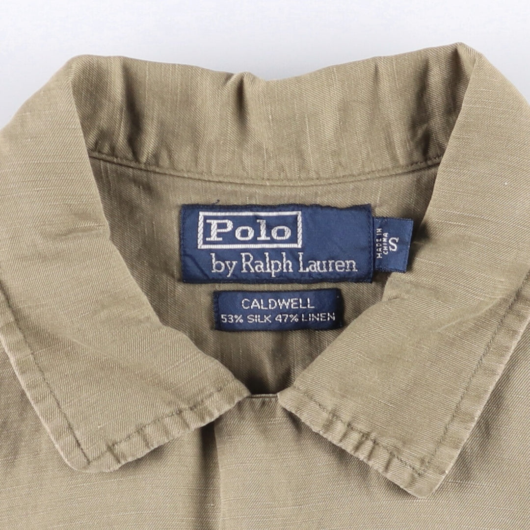 90'S Ralph Lauren CALDWELL short sleeve open collar linen x silk shirt men's size S vintage silk Khaki type Vintage Second Hand