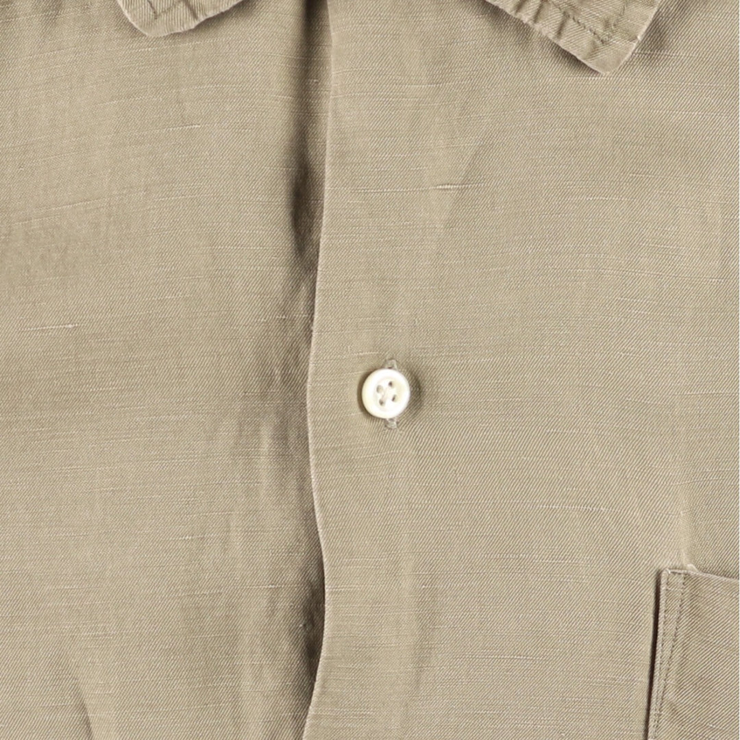 90'S Ralph Lauren CALDWELL short sleeve open collar linen x silk shirt men's size S vintage silk Khaki type Vintage Second Hand