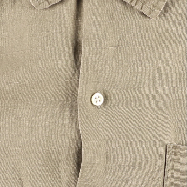 90'S Ralph Lauren CALDWELL short sleeve open collar linen x silk shirt men's size S vintage silk Khaki type Vintage Second Hand