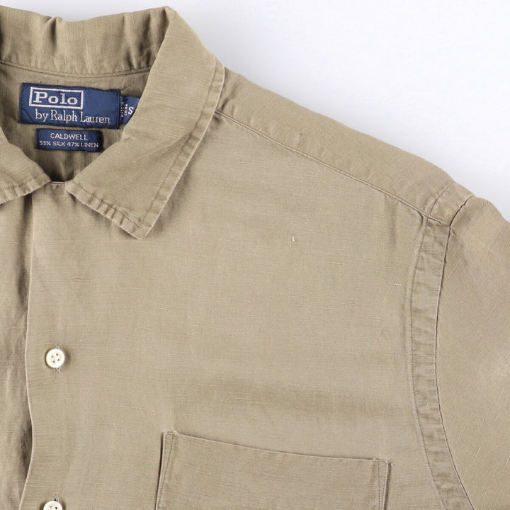 90'S Ralph Lauren CALDWELL short sleeve open collar linen x silk shirt men's size S vintage silk Khaki type Vintage Second Hand