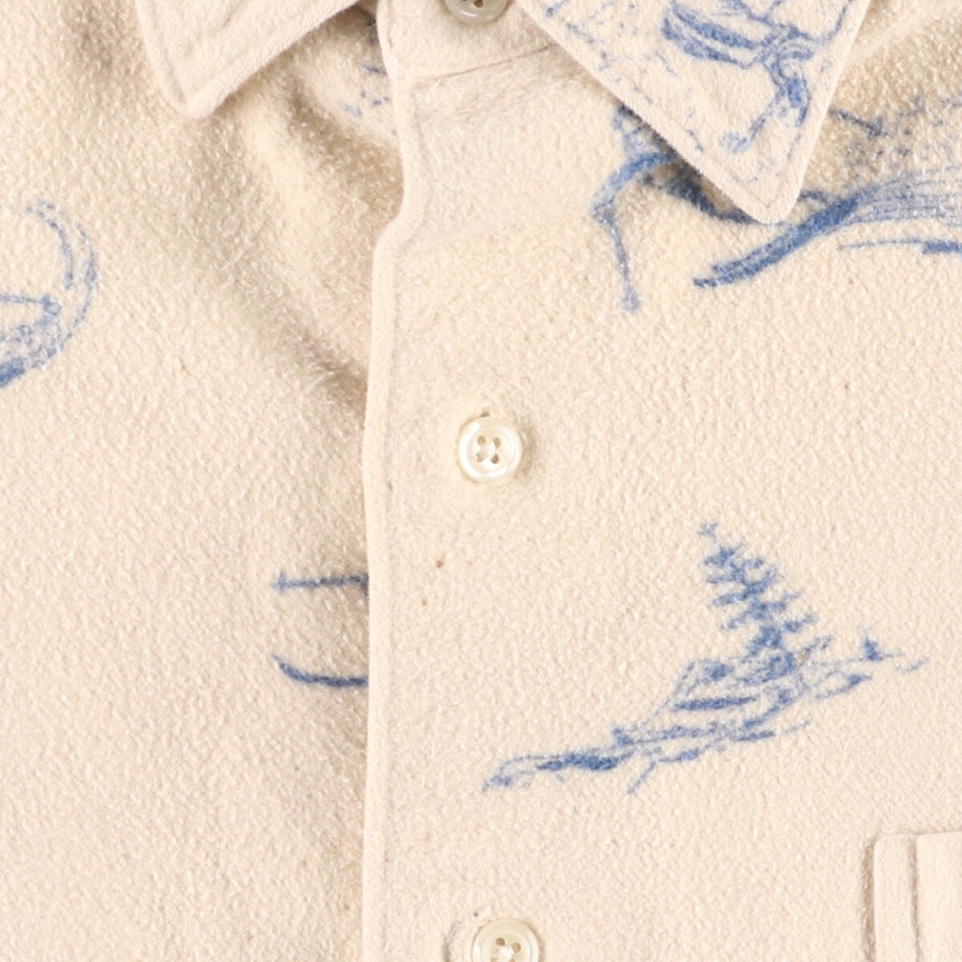90'S Ralph Lauren MARLOWE all-over ski pattern long sleeve chamois cloth shirt men's size M vintage cotton pale white type Vintage Second Hand