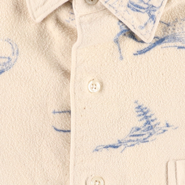 90'S Ralph Lauren MARLOWE all-over ski pattern long sleeve chamois cloth shirt men's size M vintage cotton pale white type Vintage Second Hand