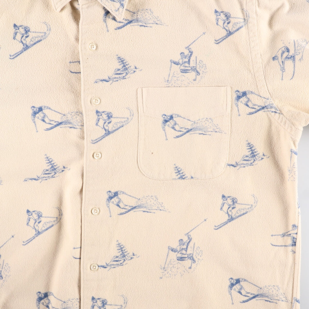 90'S Ralph Lauren MARLOWE all-over ski pattern long sleeve chamois cloth shirt men's size M vintage cotton pale white type Vintage Second Hand
