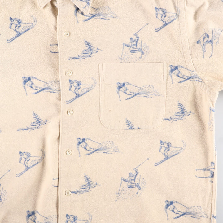 90'S Ralph Lauren MARLOWE all-over ski pattern long sleeve chamois cloth shirt men's size M vintage cotton pale white type Vintage Second Hand