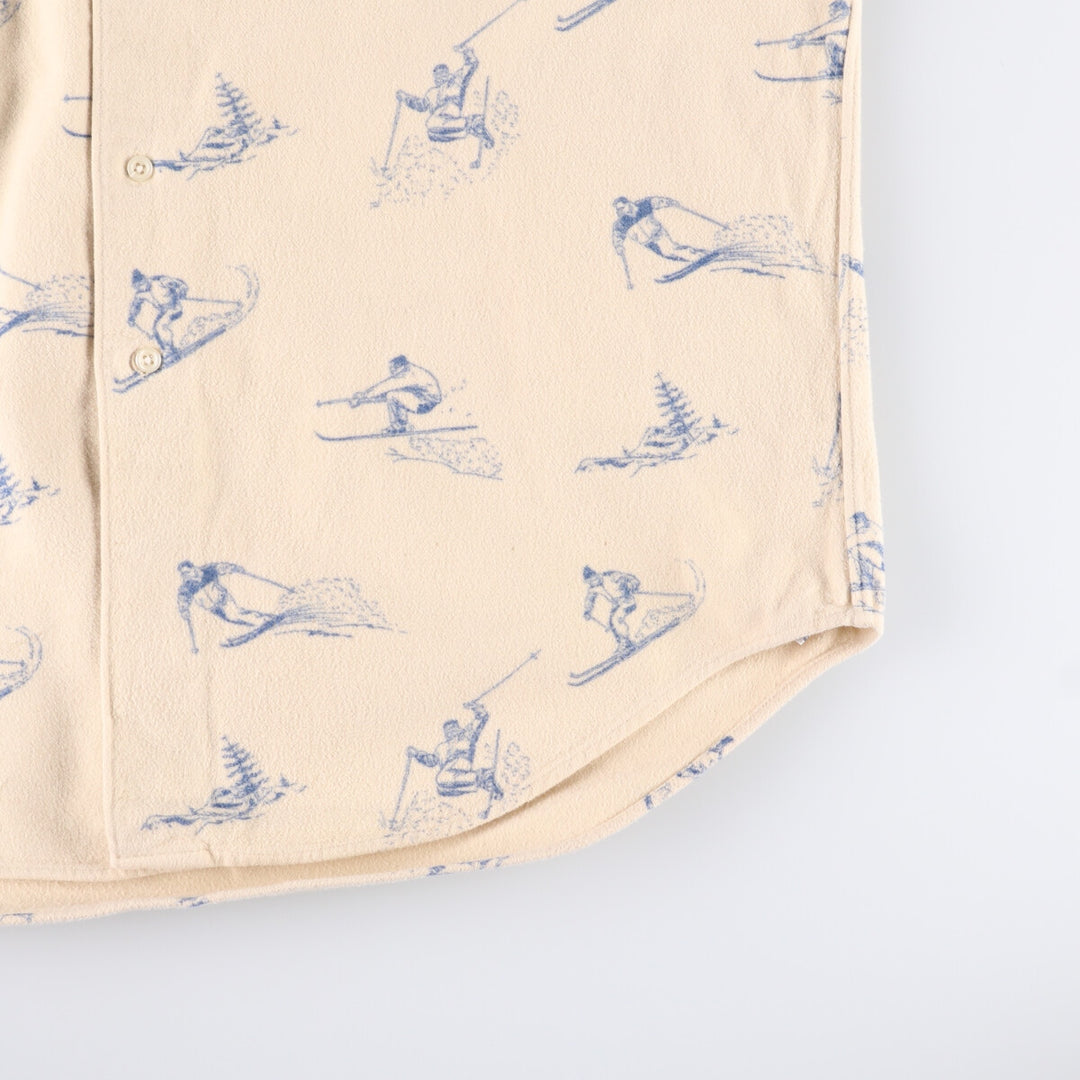 90'S Ralph Lauren MARLOWE all-over ski pattern long sleeve chamois cloth shirt men's size M vintage cotton pale white type Vintage Second Hand