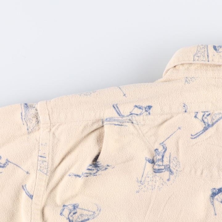 90'S Ralph Lauren MARLOWE all-over ski pattern long sleeve chamois cloth shirt men's size M vintage cotton pale white type Vintage Second Hand
