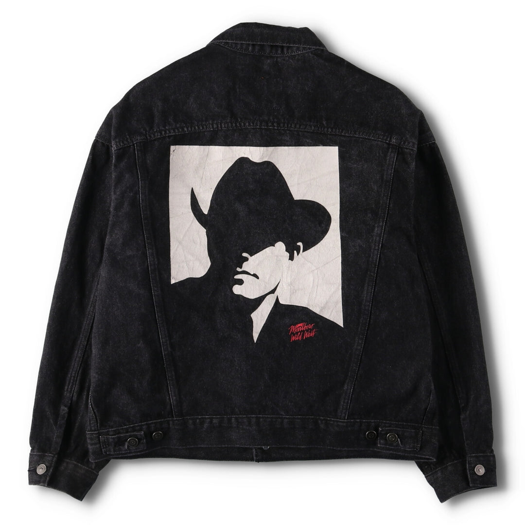 90'S MARLBORO WILD WEST Cowboy Back Print Black Denim Jacket G-Jean Made in Canada Vintage cotton black type Vintage Second Hand
