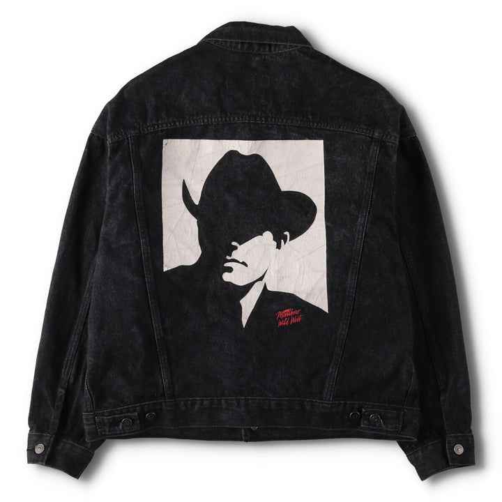 90'S MARLBORO WILD WEST Cowboy Back Print Black Denim Jacket G-Jean Made in Canada Vintage cotton black type Vintage Second Hand