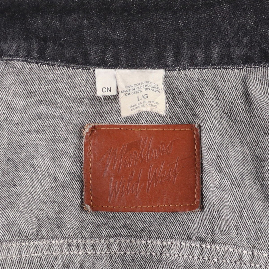 90'S MARLBORO WILD WEST Cowboy Back Print Black Denim Jacket G-Jean Made in Canada Vintage cotton black type Vintage Second Hand