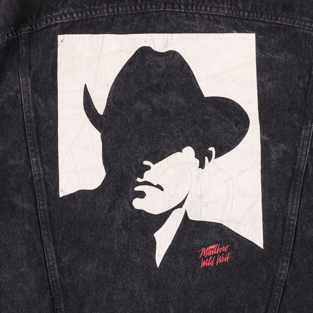 90'S MARLBORO WILD WEST Cowboy Back Print Black Denim Jacket G-Jean Made in Canada Vintage cotton black type Vintage Second Hand