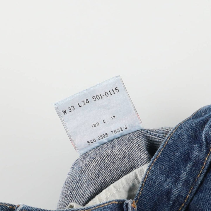 90'S Levi's 501-0115 Straight Denim Pants Made in USA Men's W33 Vintage cotton blue type Vintage Second Hand